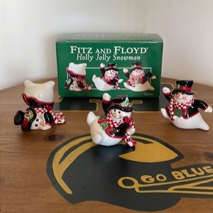 NIB Set Of 3 Fitz And Floyd Snowman “Holly Jolly” Ceramic Tumblers
